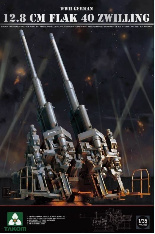 Takom 1:35 - 02023 WWII German 12.8cm FlaK 40 Zwilling Plastic Model Kit