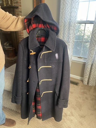 Lodenfrey, Vtg 70s 80s Lodenfrey Black Wool Plaid Lining Toggle Coat Mens West Germany Hood