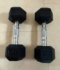 Pair 5kg Dumbbells (2x5kg) Black Rubber Steel w/ Chrome Knurled Handles