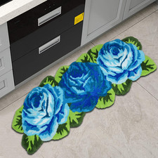 Abreeze Rose Rug Floor Runner Handmade Rug Blue Floral Mats Anti-Slipnon-Slip