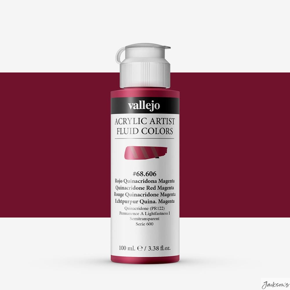 Vallejo Artist Fluid Acrylic Paint Tube 100ml Quinacridone Red Magenta For Po...