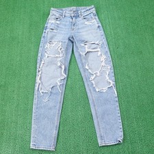 American Eagle Mom Jeans Womens 00 Distressed High Rise Stretch 25x27 Ripped