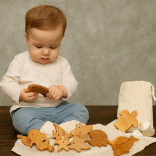 Wooden Baby Toys Set Ocean Animals Neutral Nursery Toy Baby Shower Gift Handmade