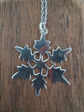 Sterling Silver 1  1/4 Inch Snowflake Pendant Necklace 925