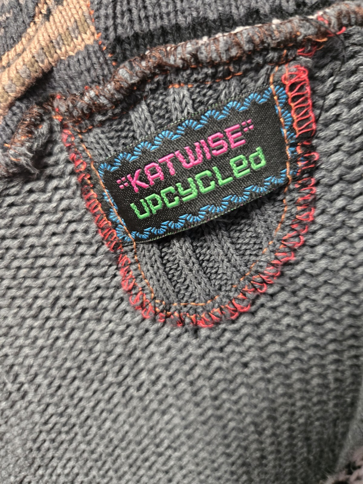 Katwise Upcycled Patchwork Hooded Ruffle Knit Swe… - image 4