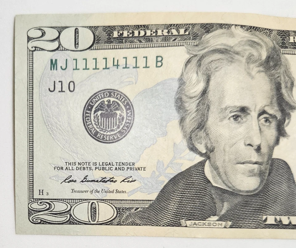 Federal Reserve Note Fancy $20 Bill Near Solid 7 Of A Kind 1’s Circulated - Image 3 of 4