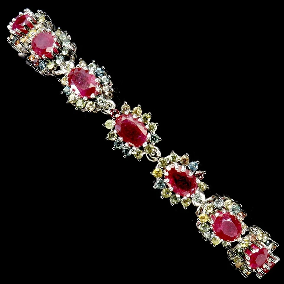 925 Sterling Silver Bracelet Oval Ruby 6x4mm Sapphire Diamond Cut Gemstone - Image 2 of 4