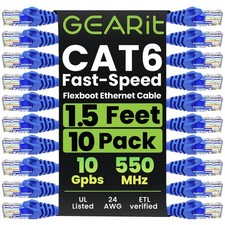 10-Pack Cat6 Patch Cable 1.5 Feet / 18 Inches Cat 6 Ethernet Cable Snagless F...