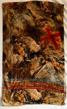 Chico’s Caramel Brown w Rust & Blue Accents Scarf Shawl Wrap 22 X 72”