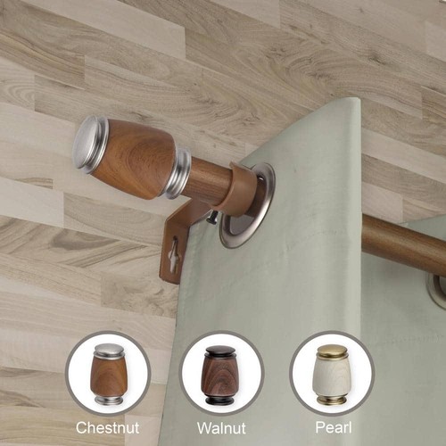 1 dia Adjustable Single Faux Wood Curtain Rod 120-170 inch in Chestnut with - Picture 2 of 2