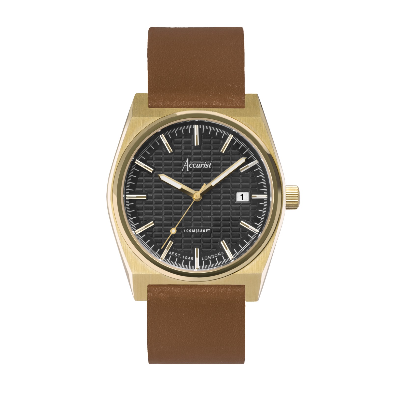 Accurist Origin 41mm Mens Round Gold Analogue Watch with Brown Strap