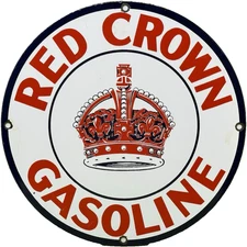 VINTAGE RED CROWN GASOLINE PORCELAIN SIGN STANDARD OIL GAS STATION PUMP PLATE