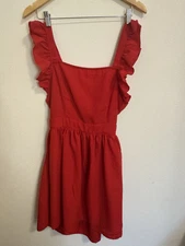 Apron Dress Size M Red Medium Ruffle Open Back Pinafore Unbranded Girly Cottage