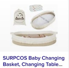 New Baby Changing Basket with Pads and Safety Belt, Woven Cotton