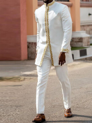 Men's African 2 Piece Set Traditional Shirt and Pants Set Suit Middle East Suit