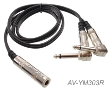 3ft 1/4" Mono Female to Dual 1/4" Right-Angle Mono Male Guitar Cable Splitter