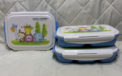 Lock & Lock Blue/White Animal Kingdom 3 Plastic Bento Box Lunch Containers
