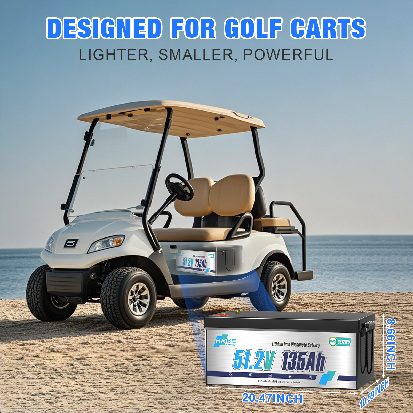 LiFePO4 48V 135Ah Golf Cart Battery Lithium Deep Cycle Bluetooth Solar Club Car