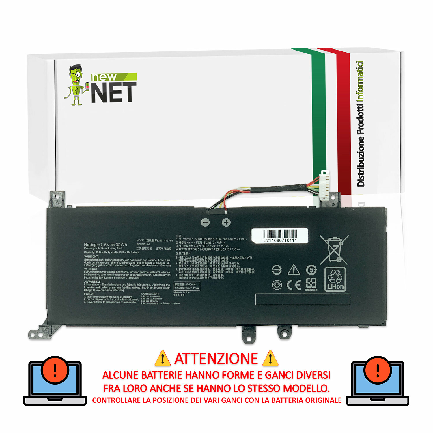 Batteria compatibile con Asus Vivobook 15 M509DA-EJ085T X512FA-BQ830T 7,6V