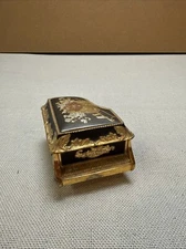 Vintage Sanyko Grande Piano Music Box Floral Japan Brass WORKS