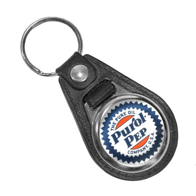 Purol Pep Pure Oil Company Motor Oil Gasoline Round Faux Leather Key Ring