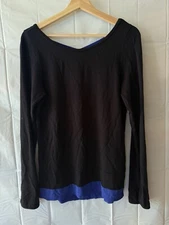 Pure Barre Black Purple Long Sleeve Open Back Strappy  Color block Top Sz Large