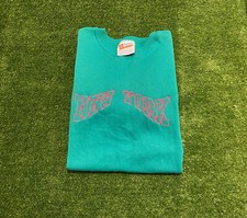 Vintage Hanes New York embroidered crewneck retro throwback medium teal green