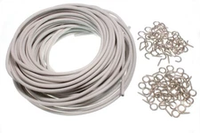 New 20 Metre Length Of Curtain Wire With 20 Screw In Hooks And 20 Eyes - Onestop