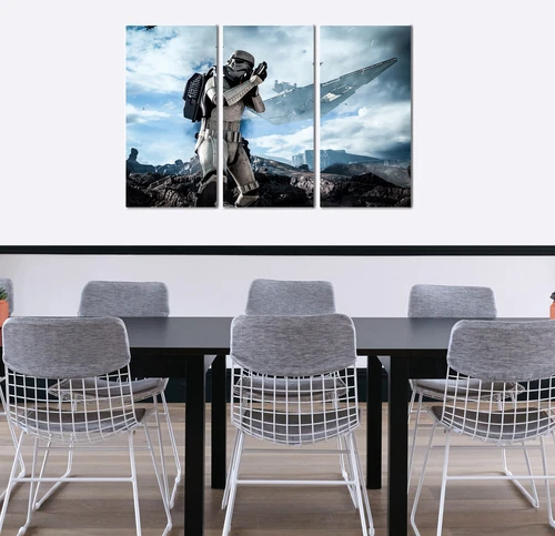 3-teilig 120x80cm Lein-Wand-Bild: Star Wars Stormtrooper vor Sternenzerstörer - Bild 5 von 5