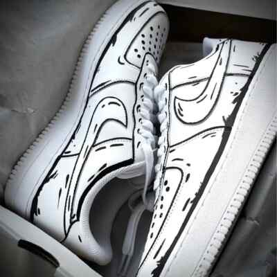 Air Force Custom White Shoes Black Bold Sketch Outline Comic
