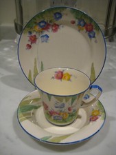 Vintage 1930's Crown Devon Fieldings 'Dubarry' Trio, Cup, Saucer & Plate