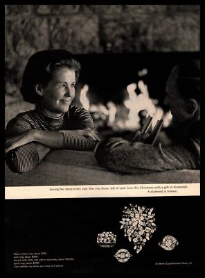 1967 De Beers Consolidated Mines Diamond Rings Brooch Christmas Gift Print Ad
