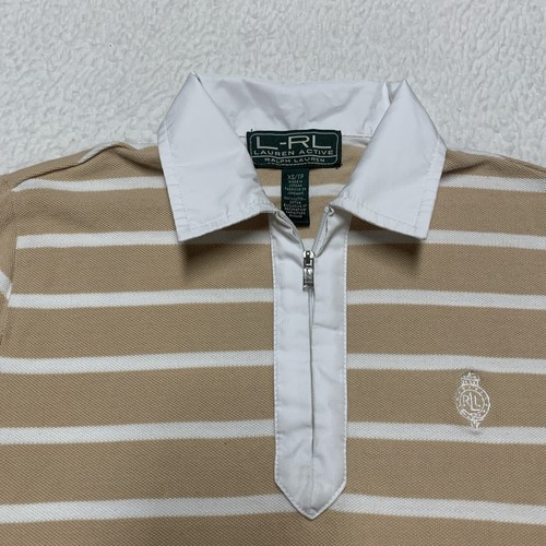 Lauren Ralph Lauren Women's Size XS Beige Stripe Active Polo Shirt 1/4 Zip L-RL - Picture 2 of 11