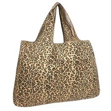 Large Foldable Tote Nylon Reusable Grocery Bag Leopard Print
