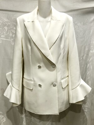 MSGM White Double Breasted Ruffle Blazer 42 M 6 8 $500