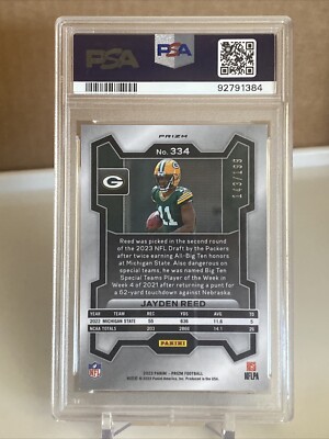 2023 Panini Prizm Jayden Reed PSA 9 Blue Wave Rookie 143/199 Green