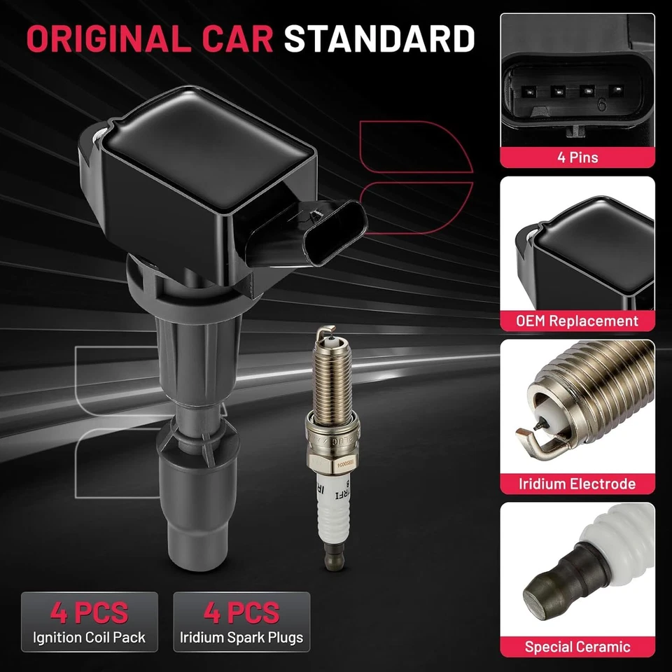 4 Ignition Bobinas + 4 Iridium Spark Plug fit Hyundai Santa Fe Sport l4 2.4L UF7 Foto 2 de 4