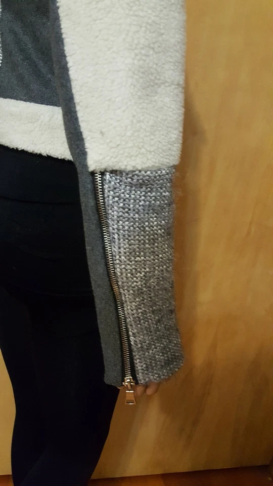 WOMENS CYNTHIA STEFFE TWEED WOOL ALPACA WOOL GRAY/CREAM MILITARY BIKER JACKET ~8 - Image 2 of 4