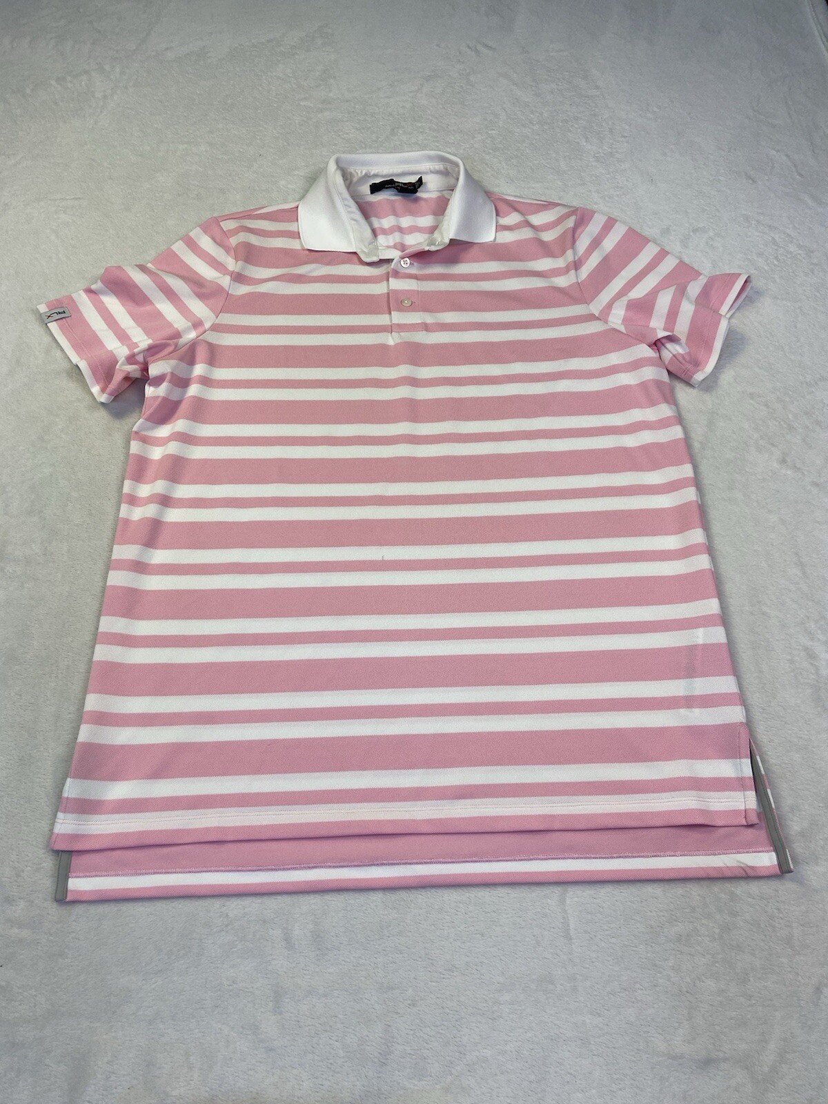 RLX Ralph Lauren Mens L Striped Golf Polo Shirt Stretch Short Sleeve Button Up