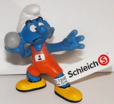 20742 Shotputter Smurf Plastic Figurine 2012 Olympic Sports ShotPut Track Smurfs