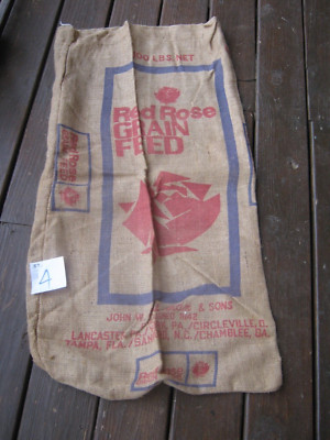 Vintage burlap empty sack RED ROSE GRAIN FEED JOHN W ESHELMAN & SONS