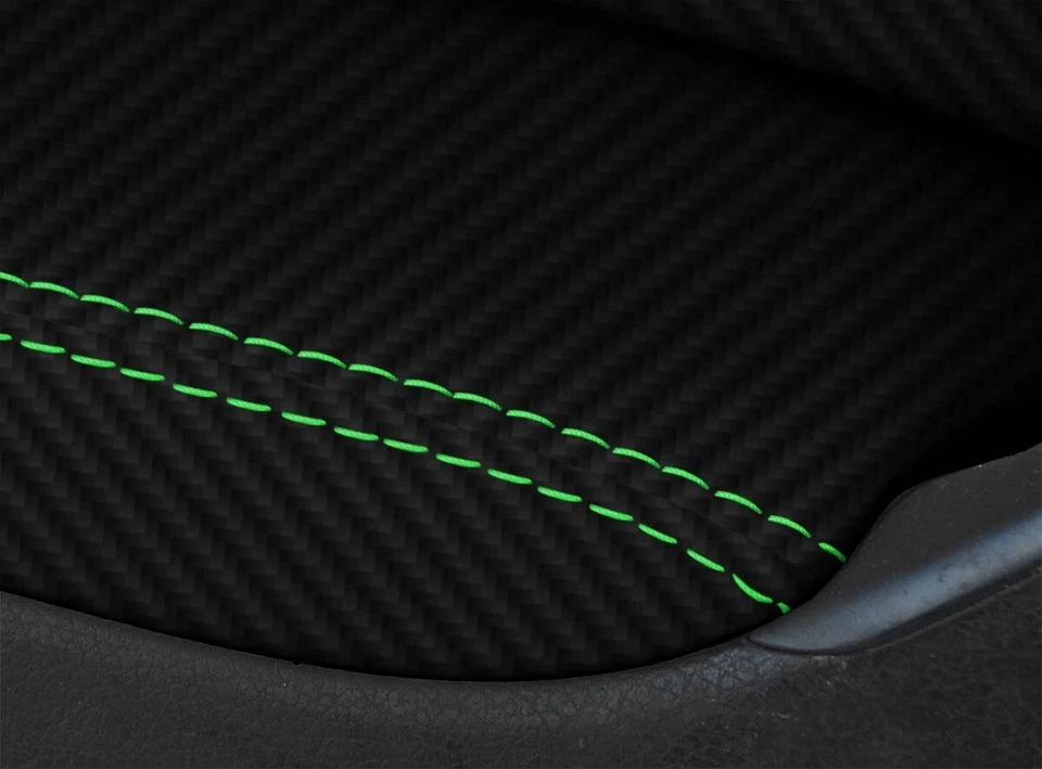 Cubierta del panel de la puerta del reposabrazos delantero de fibra de carbono para VW Jetta 2011-2014 puntada verde Foto 2 de 4