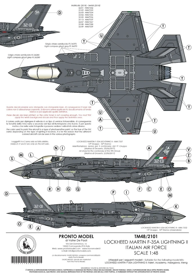 TAURO MODEL TM48/2101 LOCKHEED-MARTIN F-35A LIGHTNING II - 32° STORMO SCALA 1:48 - Immagine 2 di 2