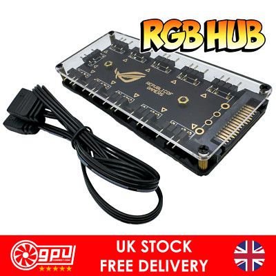 GPUCONNECT.com RGB HUB 10-Port 5V SATA 3-Pin Splitter Für ASUS Aura Sync / MSI