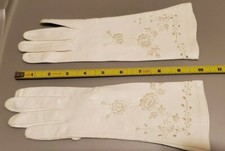 Vintage White Capretto Leveled Leather Gloves Size 6 1/2 Italy