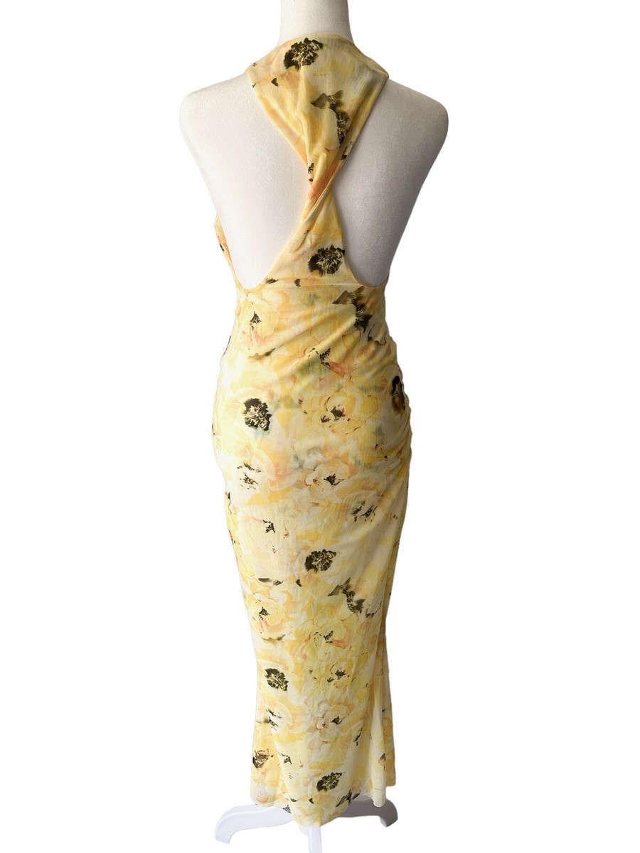 Zara Yellow Floral Mesh Twist Open back Lined Maxi Dress Size M NWT | eBay Zara Yellow Floral Mesh Twist Open back Lined Maxi Dress Size M NWT | eBay