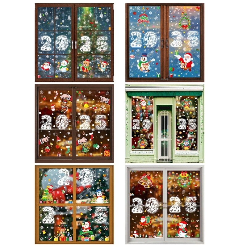 Christmas Window Stickers Clings Double-Sided Print Decals Home Decoration