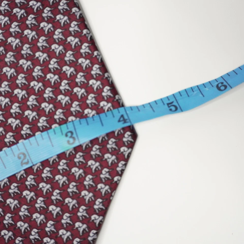 Corbata de cuello vintage con estampado de novedad de elefante 100 % seda regalo de papá roja retro de colección 4" de ancho Foto 4 de 4