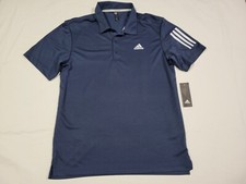 Adidas Men's 3 Stripe Sleeve Blue Golf Polo Shirt ADVR0822 Crew Navy SZ Medium