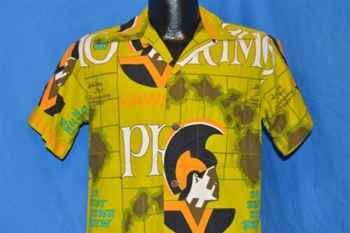 Vintage 70's Nake'u Awai Hawaiian Shirt Honolulu HI Green/Black Sz